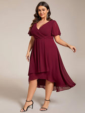 V-Neck Flutter Sleeve Chiffon High Low Midi Dress Wedding Guest 32