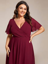 V-Neck Flutter Sleeve Chiffon High Low Midi Dress Wedding Guest 34