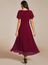V-Neck Flutter Sleeve Chiffon High Low Midi Dress Wedding Guest 28