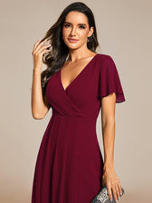 V-Neck Flutter Sleeve Chiffon High Low Midi Dress Wedding Guest 29