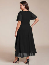 V-Neck Flutter Sleeve Chiffon High Low Midi Dress Wedding Guest 19