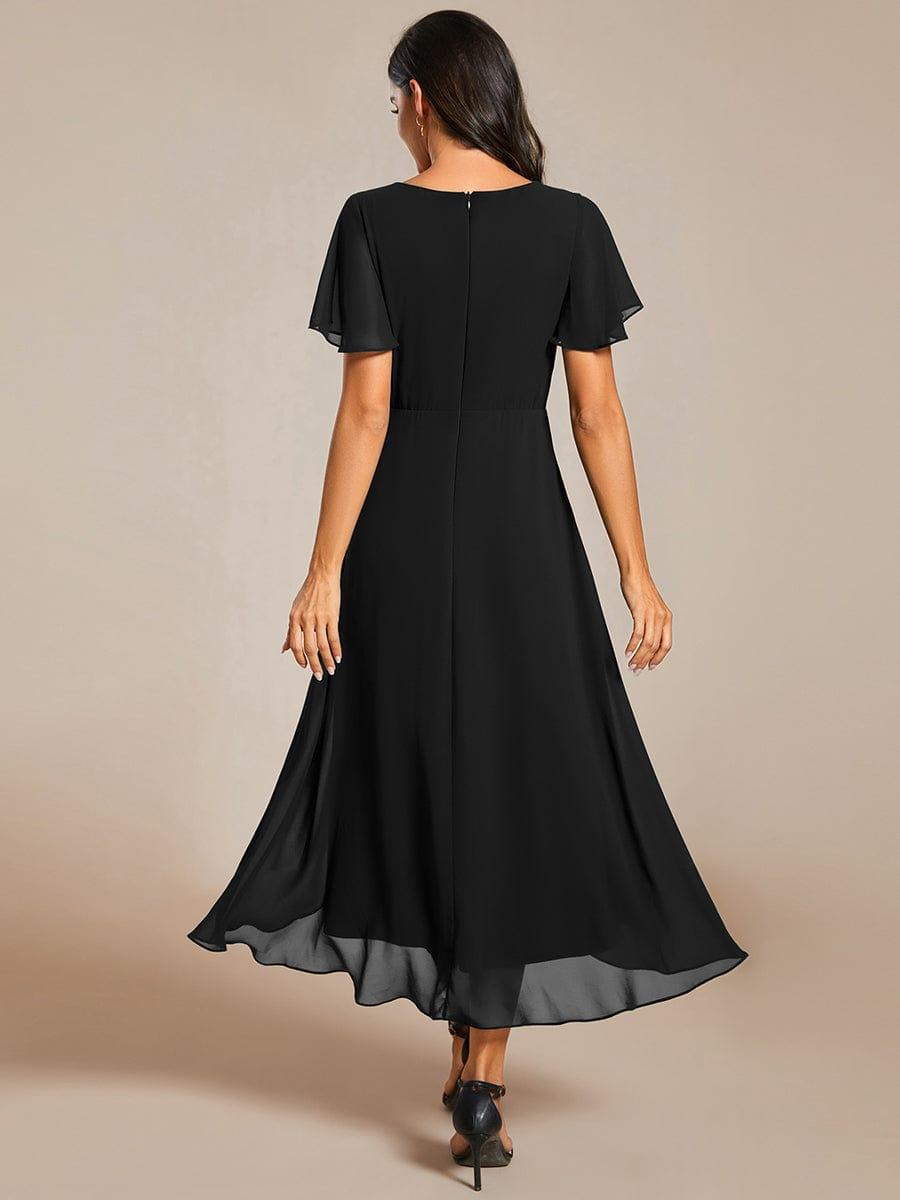 V-Neck Flutter Sleeve Chiffon High Low Midi Dress Wedding Guest 6