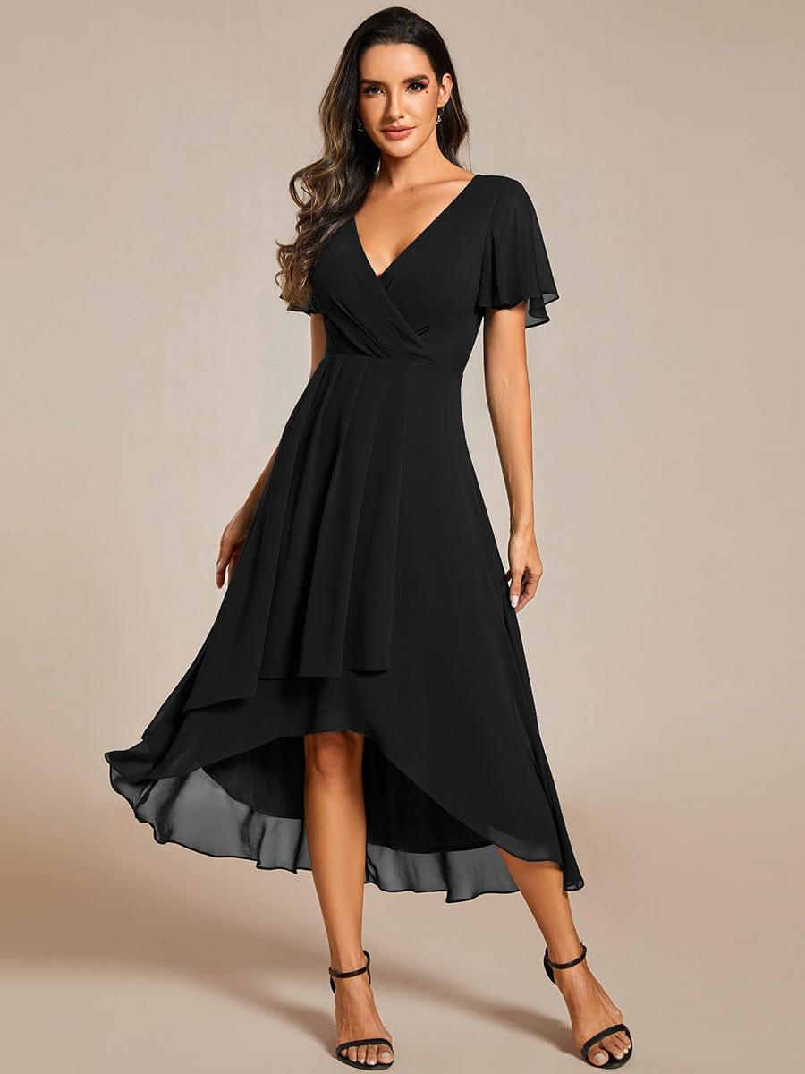V-Neck Flutter Sleeve Chiffon High Low Midi Dress Wedding Guest 17
