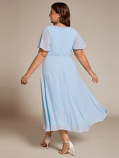 V-Neck Flutter Sleeve Chiffon High Low Midi Dress Wedding Guest