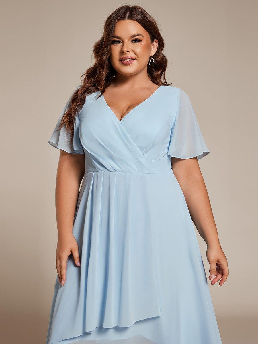 V-Neck Flutter Sleeve Chiffon High Low Midi Dress Wedding Guest