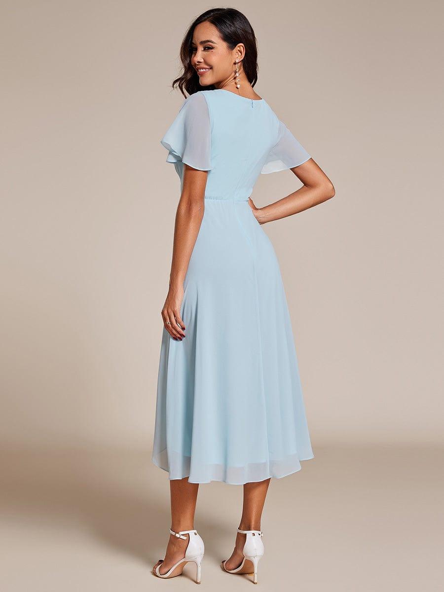 V-Neck Flutter Sleeve Chiffon High Low Midi Dress Wedding Guest