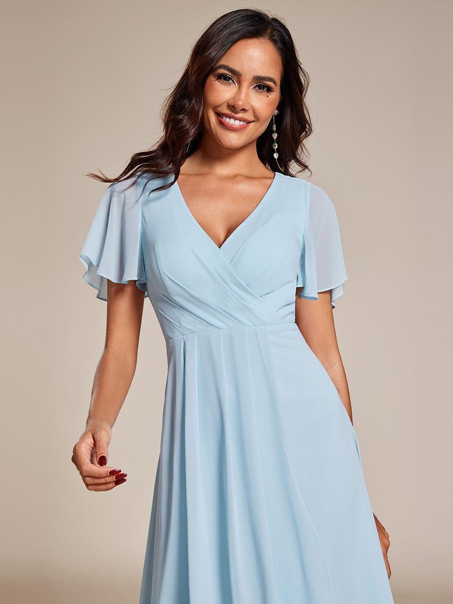 V-Neck Flutter Sleeve Chiffon High Low Midi Dress Wedding Guest