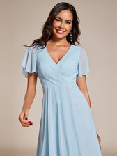 V-Neck Flutter Sleeve Chiffon High Low Midi Dress Wedding Guest