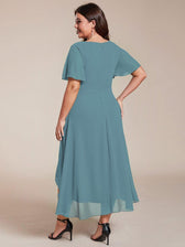 V-Neck Flutter Sleeve Chiffon High Low Midi Dress Wedding Guest