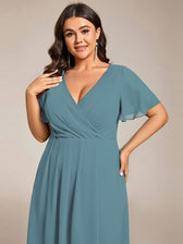V-Neck Flutter Sleeve Chiffon High Low Midi Dress Wedding Guest