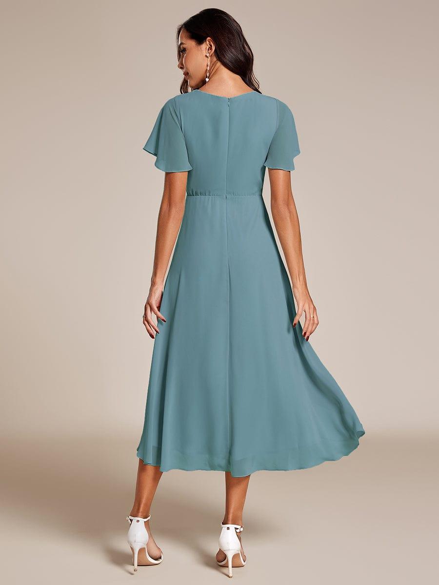 V-Neck Flutter Sleeve Chiffon High Low Midi Dress Wedding Guest