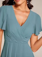 V-Neck Flutter Sleeve Chiffon High Low Midi Dress Wedding Guest