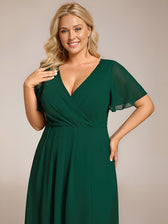 V-Neck Flutter Sleeve Chiffon High Low Midi Dress Wedding Guest 14