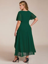 V-Neck Flutter Sleeve Chiffon High Low Midi Dress Wedding Guest 13