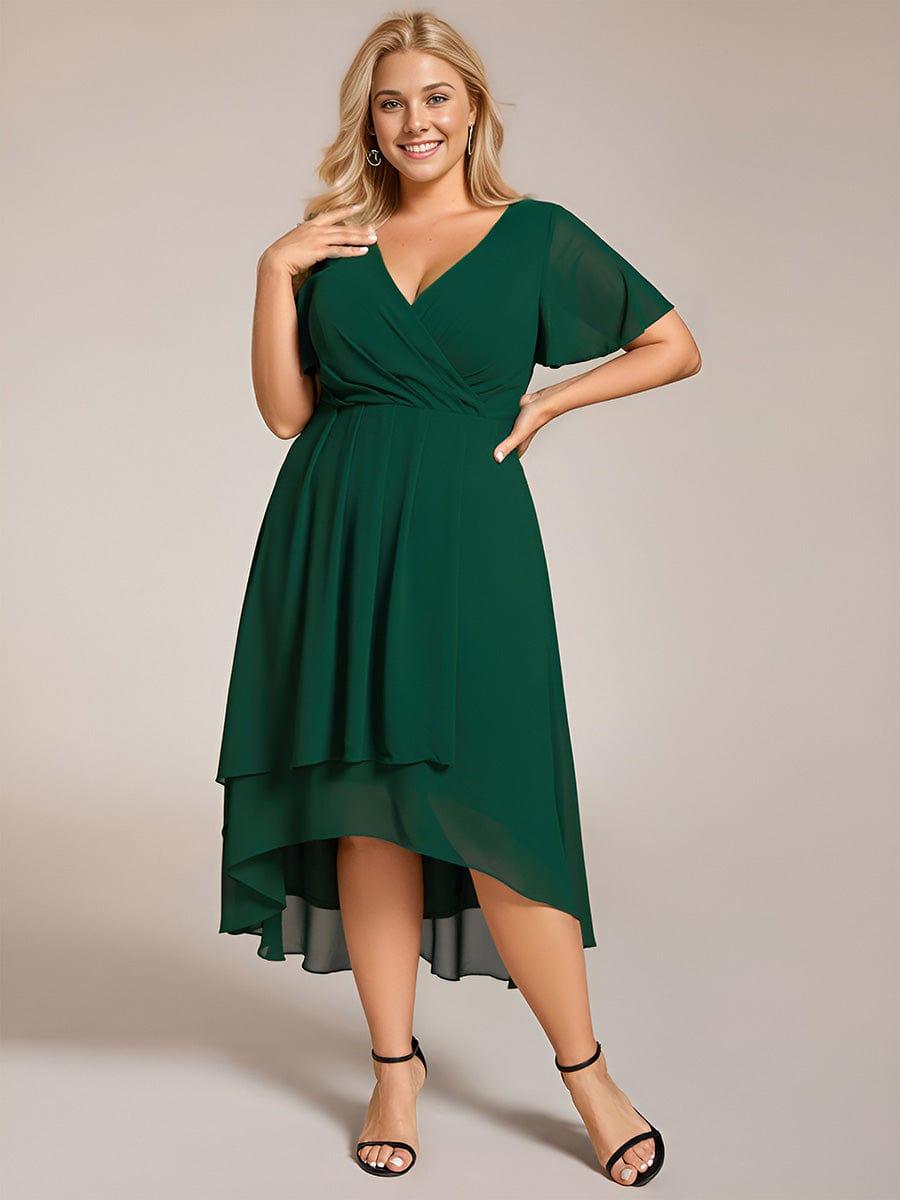 V-Neck Flutter Sleeve Chiffon High Low Midi Dress Wedding Guest 12