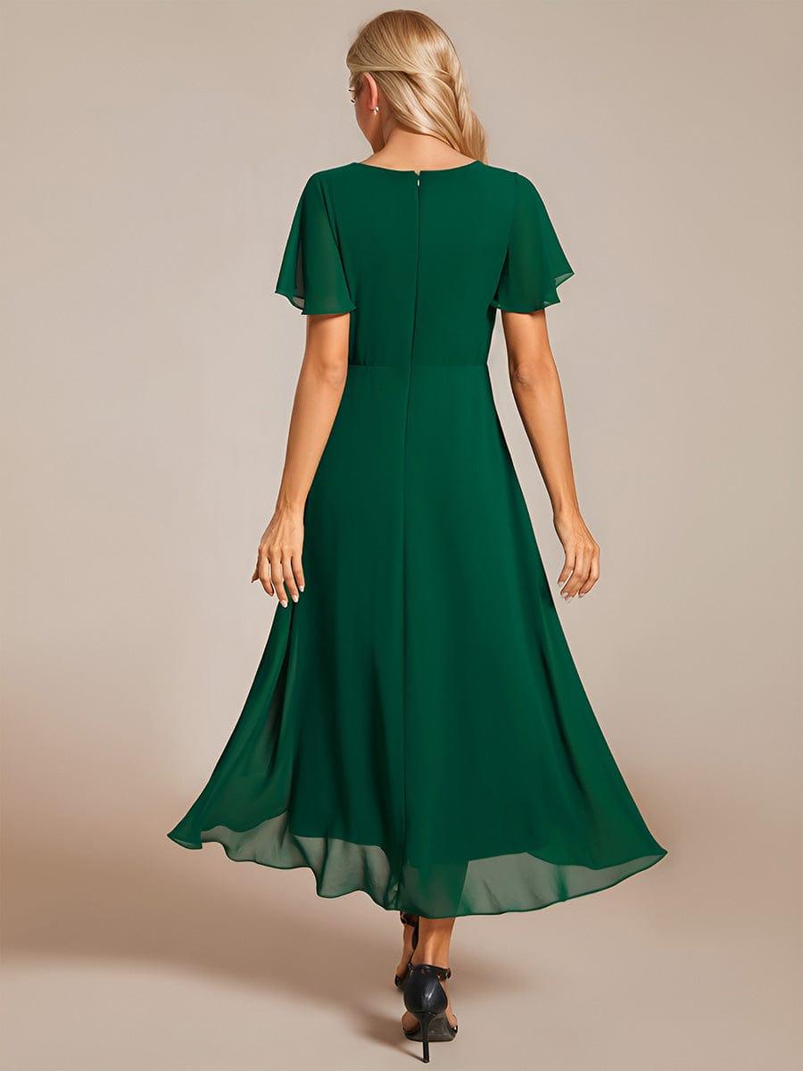 V-Neck Flutter Sleeve Chiffon High Low Midi Dress Wedding Guest 8