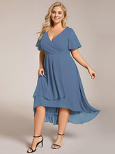 V-Neck Flutter Sleeve Chiffon High Low Midi Dress Wedding Guest 48