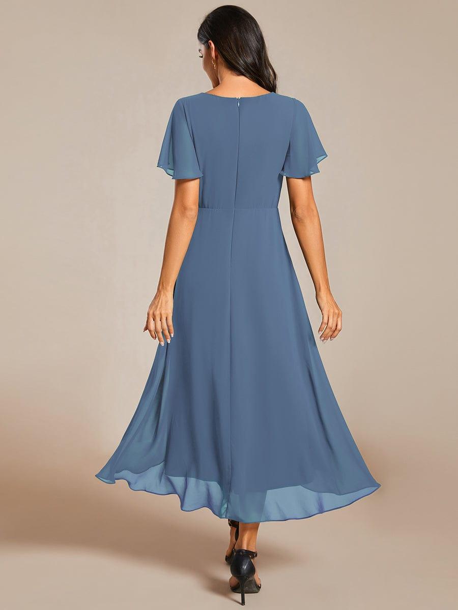 V-Neck Flutter Sleeve Chiffon High Low Midi Dress Wedding Guest 44