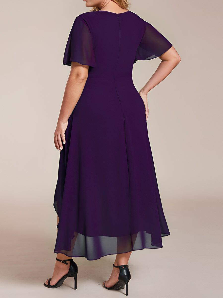 V-Neck Flutter Sleeve Chiffon High Low Midi Dress Wedding Guest