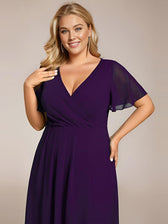 V-Neck Flutter Sleeve Chiffon High Low Midi Dress Wedding Guest