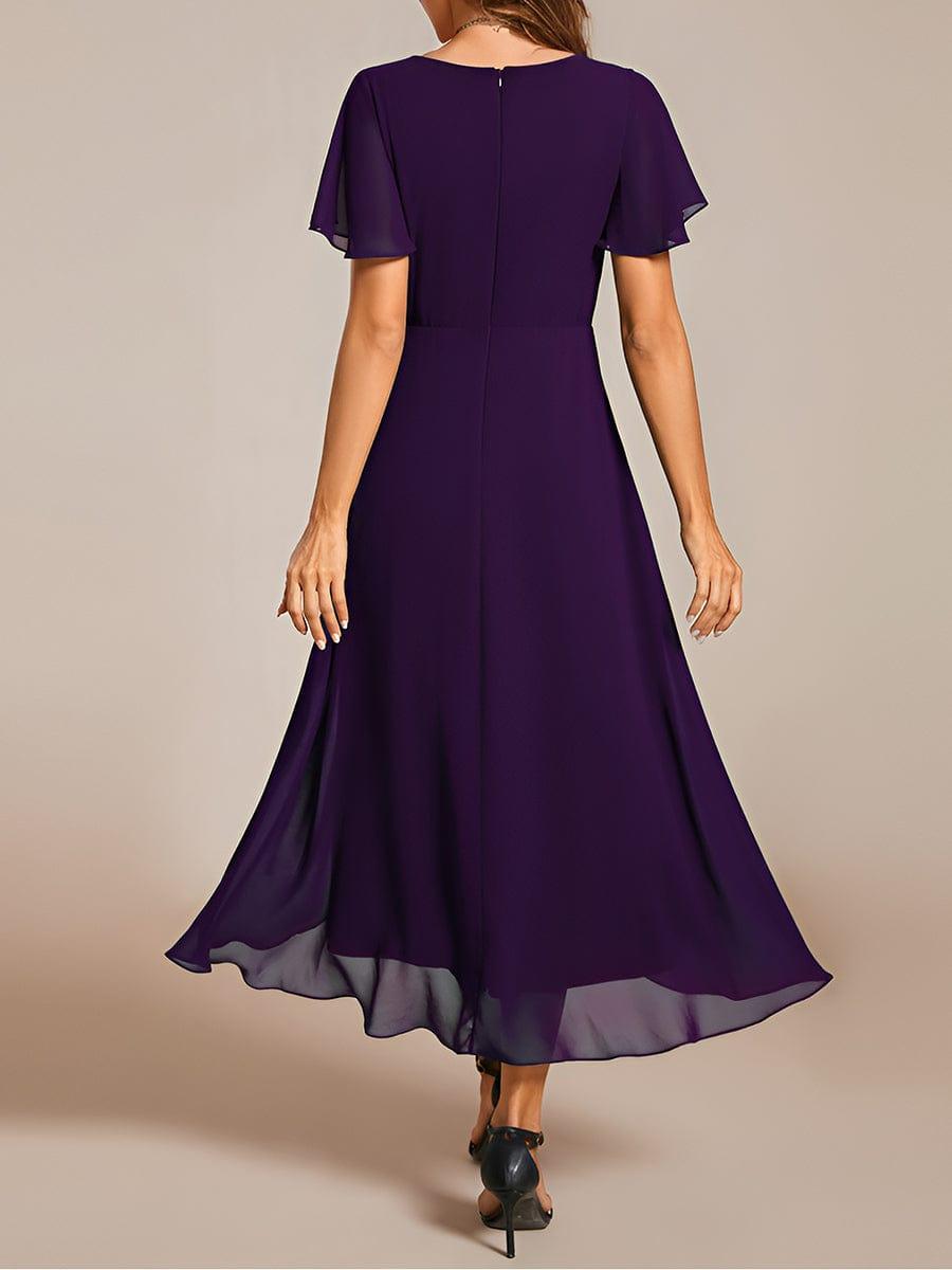 V-Neck Flutter Sleeve Chiffon High Low Midi Dress Wedding Guest