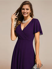 V-Neck Flutter Sleeve Chiffon High Low Midi Dress Wedding Guest