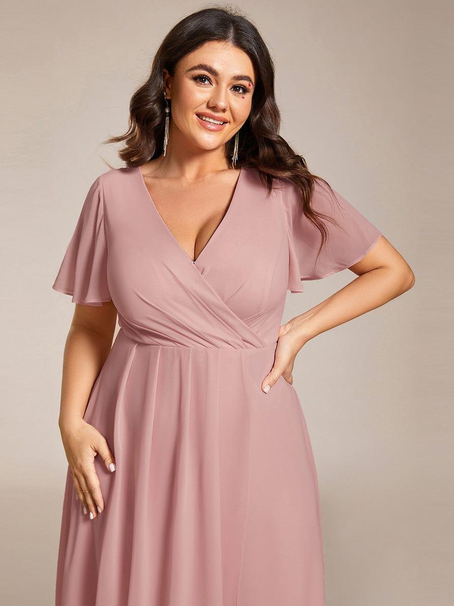 V-Neck Flutter Sleeve Chiffon High Low Midi Dress Wedding Guest