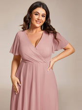 V-Neck Flutter Sleeve Chiffon High Low Midi Dress Wedding Guest