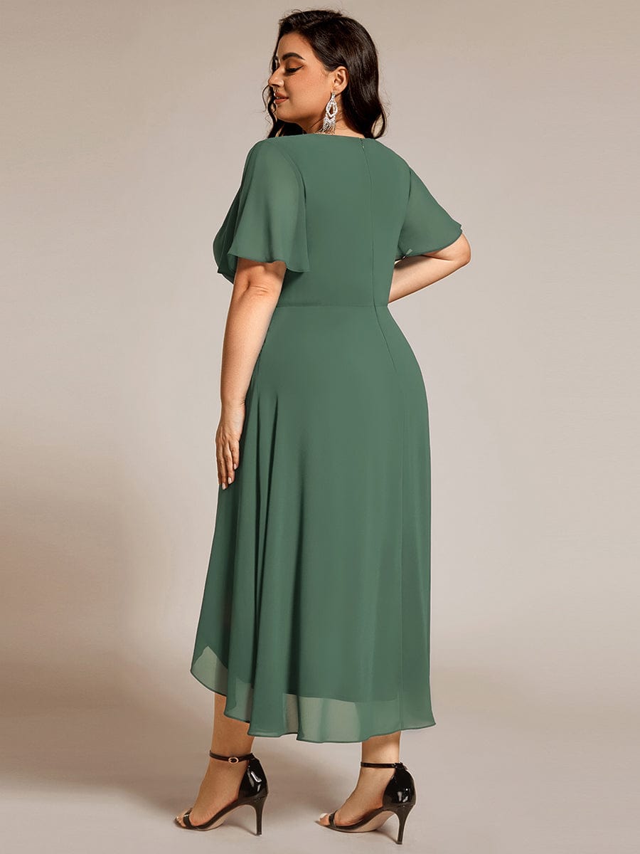 V-Neck Flutter Sleeve Chiffon High Low Midi Dress Wedding Guest