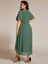 V-Neck Flutter Sleeve Chiffon High Low Midi Dress Wedding Guest