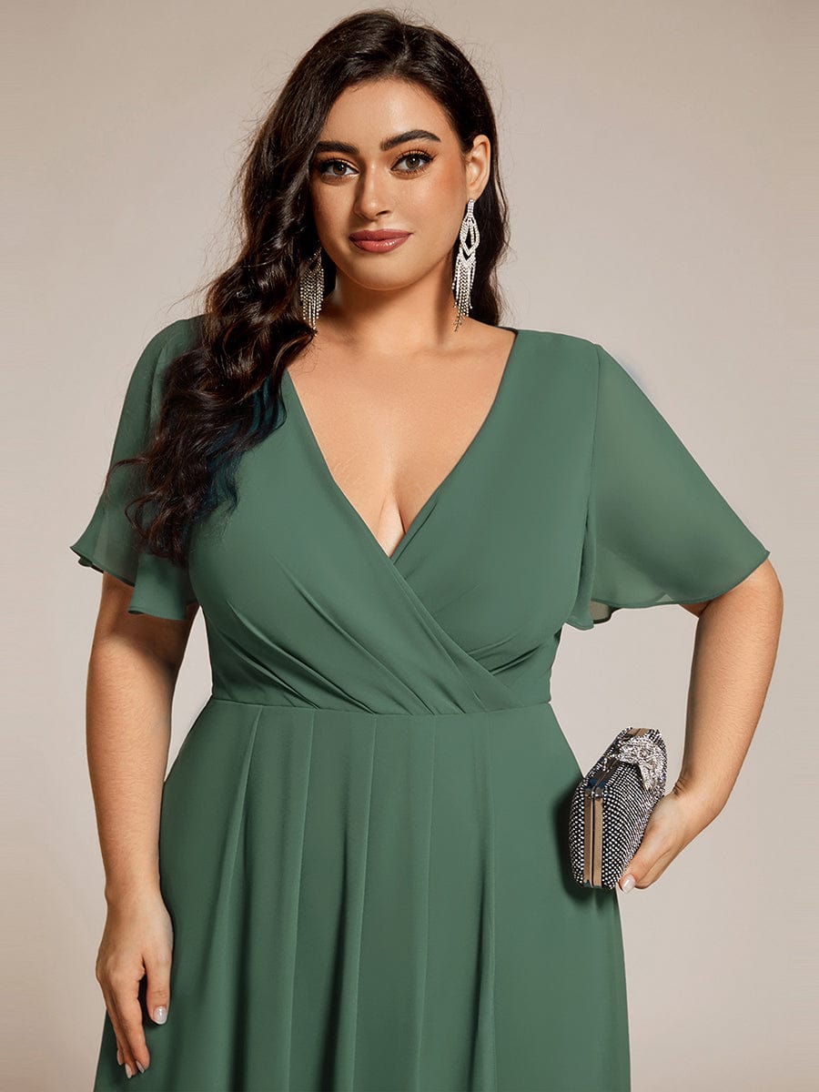 V-Neck Flutter Sleeve Chiffon High Low Midi Dress Wedding Guest