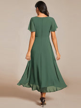 V-Neck Flutter Sleeve Chiffon High Low Midi Dress Wedding Guest
