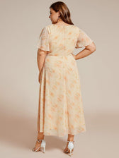 V-Neck Flutter Sleeve Chiffon High Low Midi Dress Wedding Guest