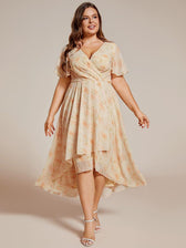 V-Neck Flutter Sleeve Chiffon High Low Midi Dress Wedding Guest