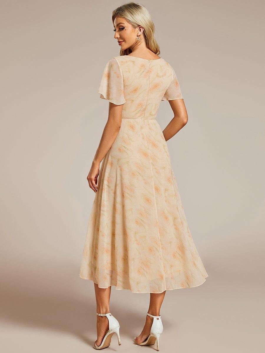 V-Neck Flutter Sleeve Chiffon High Low Midi Dress Wedding Guest