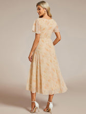 V-Neck Flutter Sleeve Chiffon High Low Midi Dress Wedding Guest