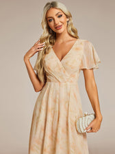 V-Neck Flutter Sleeve Chiffon High Low Midi Dress Wedding Guest