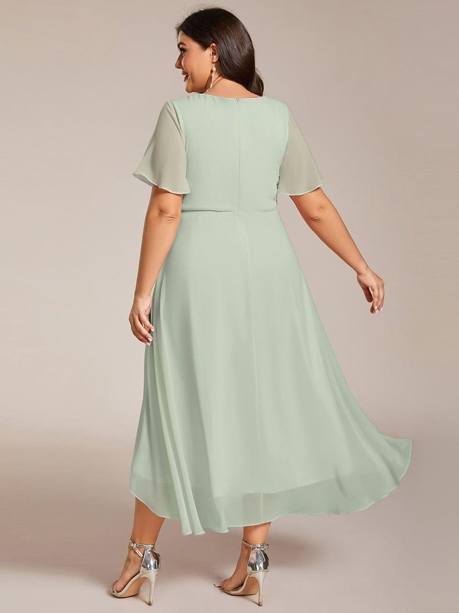 V-Neck Flutter Sleeve Chiffon High Low Midi Dress Wedding Guest