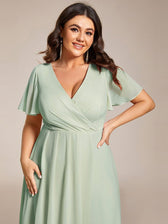 V-Neck Flutter Sleeve Chiffon High Low Midi Dress Wedding Guest