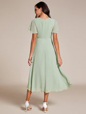 V-Neck Flutter Sleeve Chiffon High Low Midi Dress Wedding Guest 4
