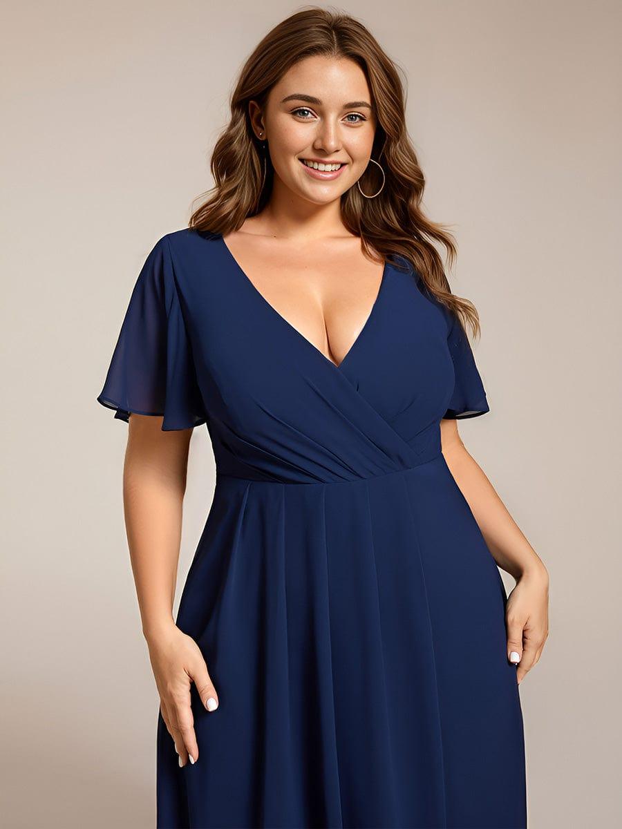 V-Neck Flutter Sleeve Chiffon High Low Midi Dress Wedding Guest 26