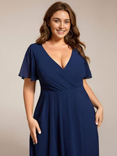 V-Neck Flutter Sleeve Chiffon High Low Midi Dress Wedding Guest 26