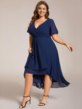 V-Neck Flutter Sleeve Chiffon High Low Midi Dress Wedding Guest 24