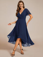 V-Neck Flutter Sleeve Chiffon High Low Midi Dress Wedding Guest 22