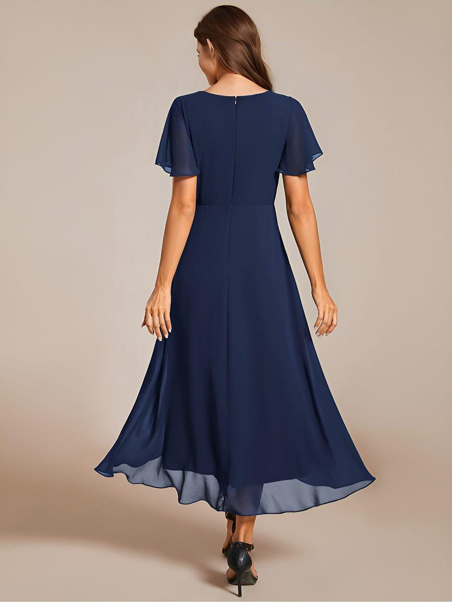 V-Neck Flutter Sleeve Chiffon High Low Midi Dress Wedding Guest 2