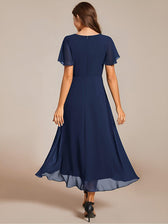 V-Neck Flutter Sleeve Chiffon High Low Midi Dress Wedding Guest 2