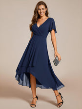 V-Neck Flutter Sleeve Chiffon High Low Midi Dress Wedding Guest 23