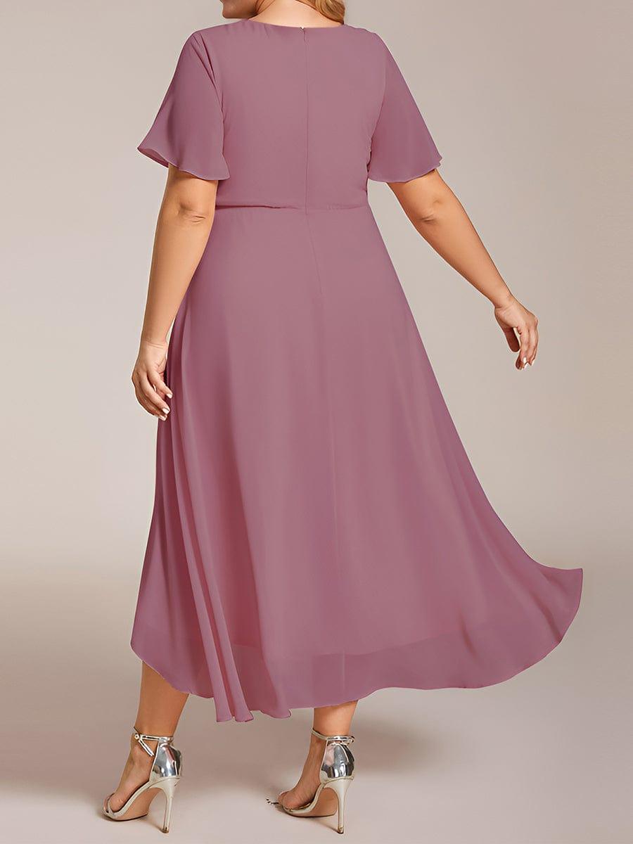 V-Neck Flutter Sleeve Chiffon High Low Midi Dress Wedding Guest