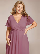 V-Neck Flutter Sleeve Chiffon High Low Midi Dress Wedding Guest