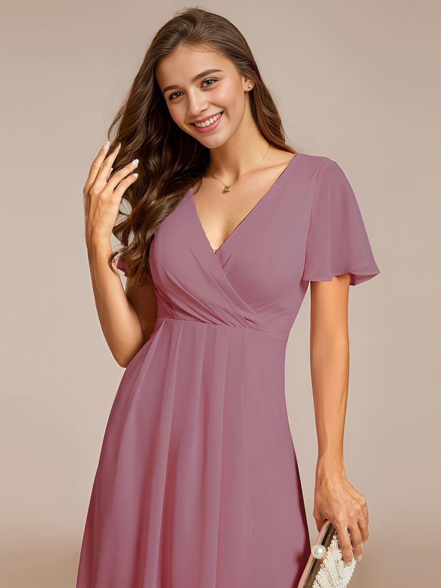 V-Neck Flutter Sleeve Chiffon High Low Midi Dress Wedding Guest
